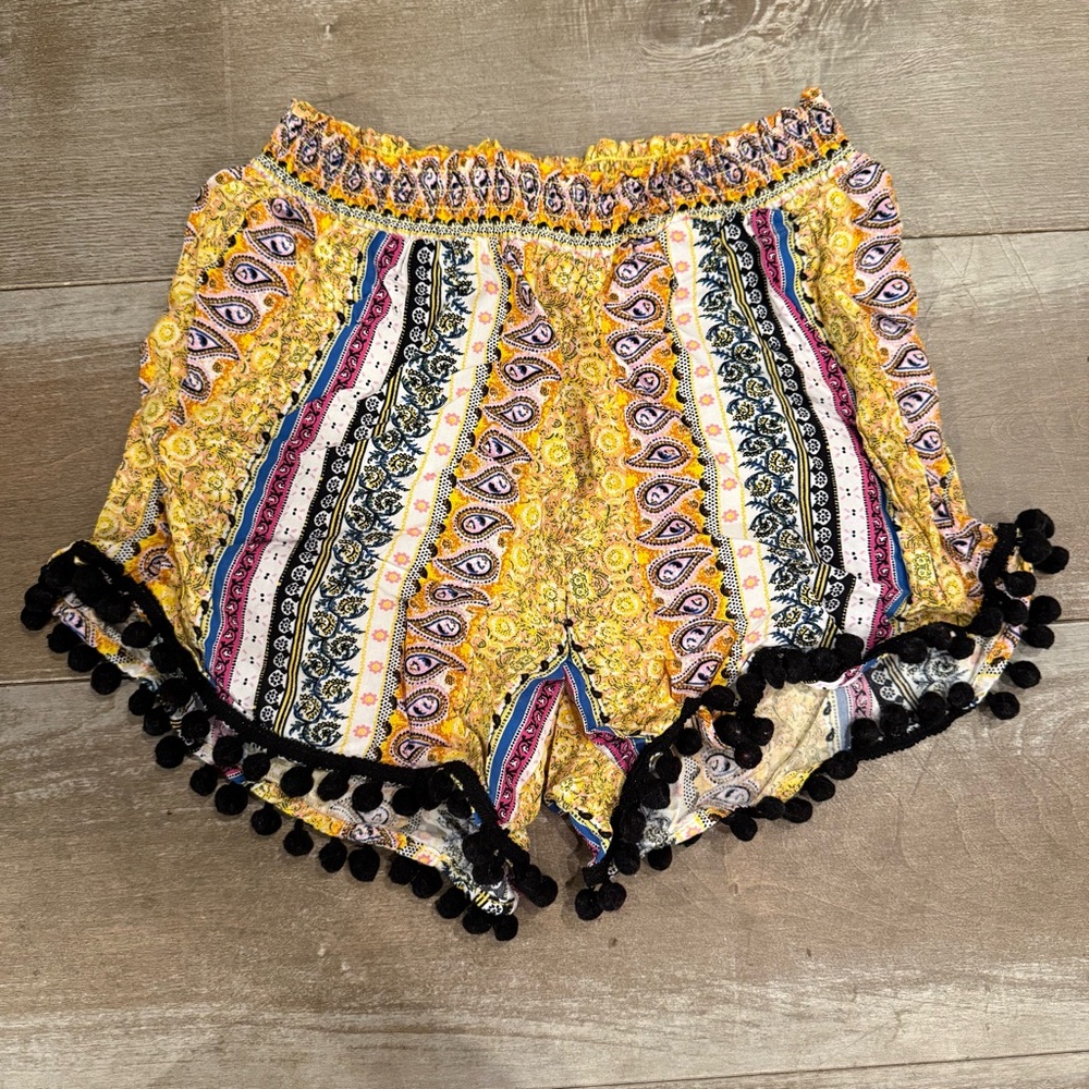 Xhilaration Colorful Patterned Girl’s Shorts with PomPom Trim